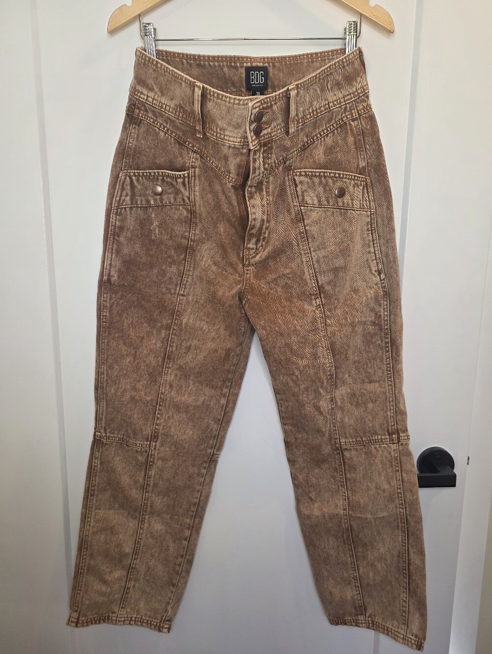 BDG Sofia Yoke High Rise Cargo Jean In Rust Acid Wash SZ 30